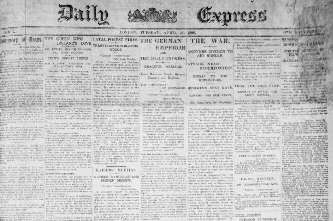 Newspaper front page from April 1900